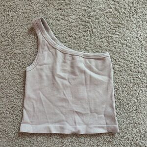 Dry Goods One-Shoulder Ribbed Tank Top - Light Gray